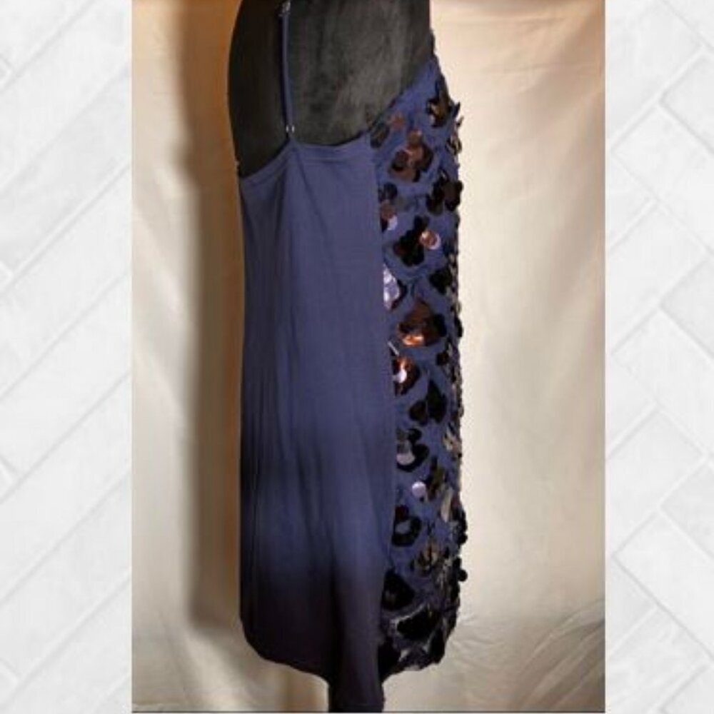 Sexy Sequin Slip Dress in Navy with Scallop Motif  EUC  Size Large - Picture 6 of 13